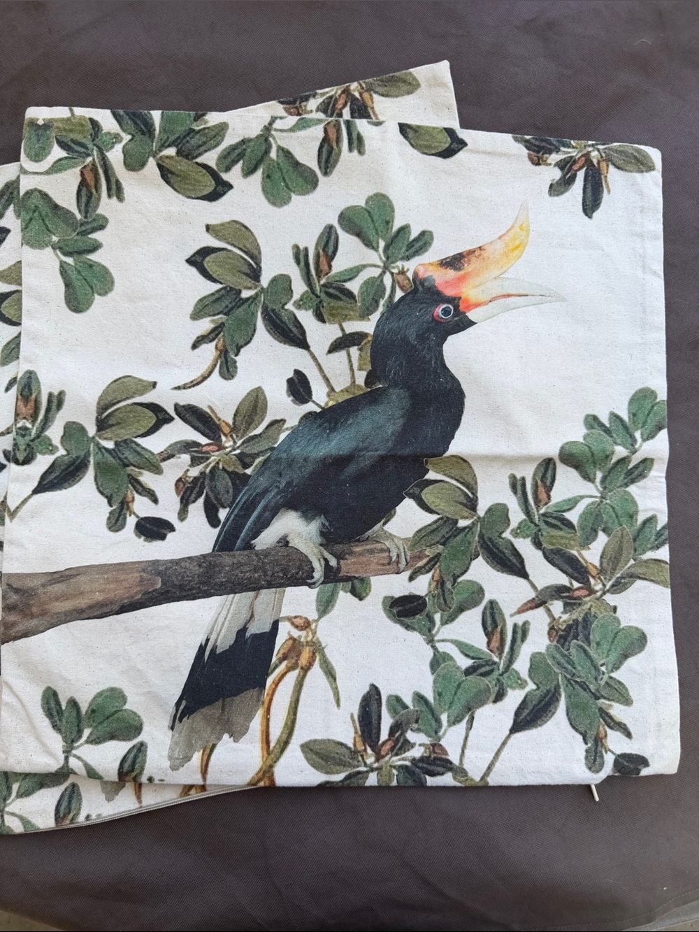 H&M Hornbill Print Cushion Cover - Green, Black, White, Yellow